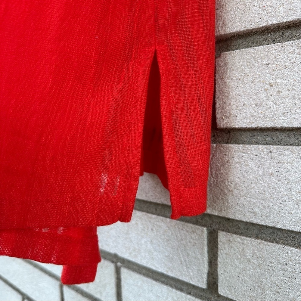 NWT Catherines Tomato Red Sheer Stripe Knit Long Open Cardigan Ruched Sleeve 2X - Picture 7 of 10